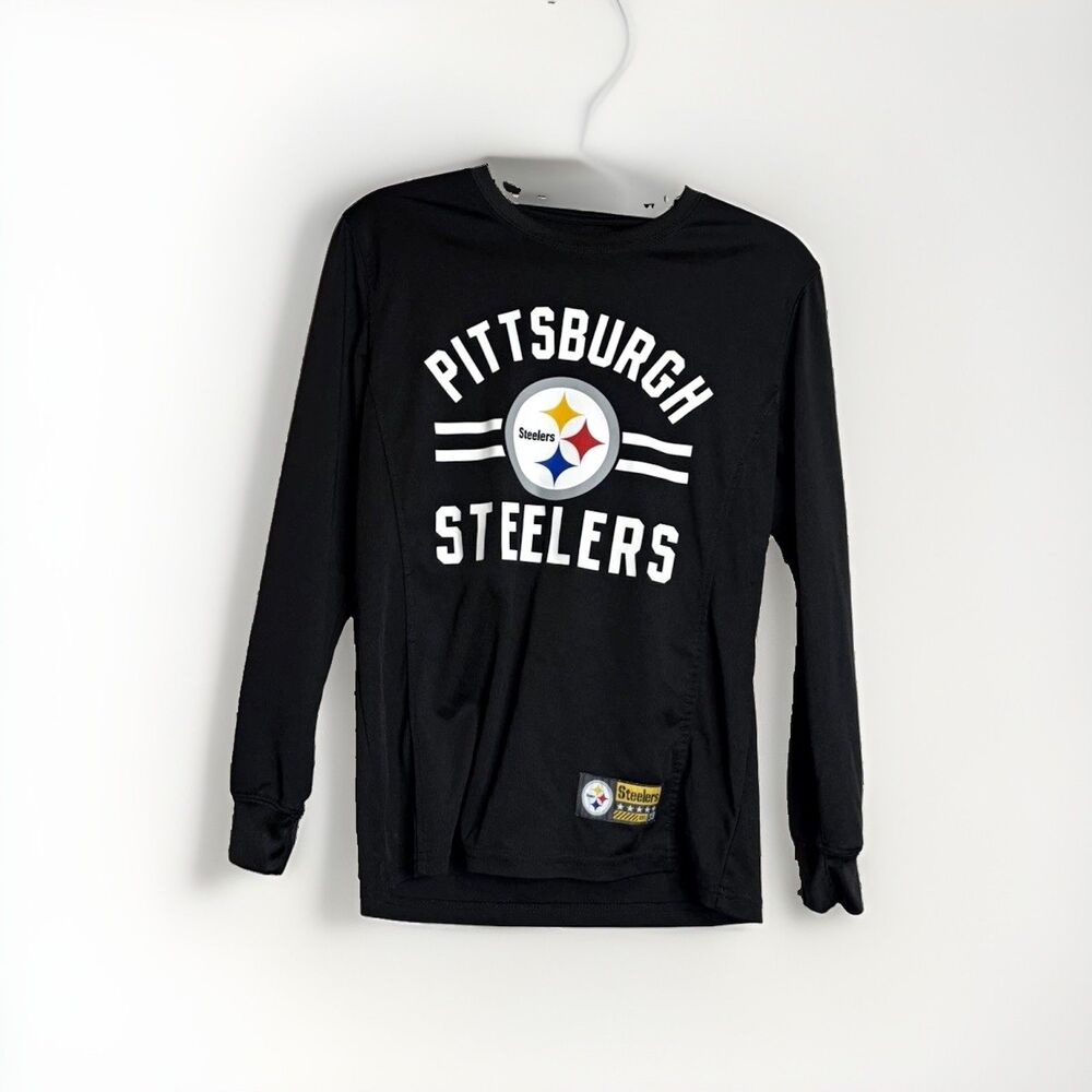 NFL Team Apparel Pittsburgh Steelers NFL Black Long Sleeve Shirt Youth L 14-16